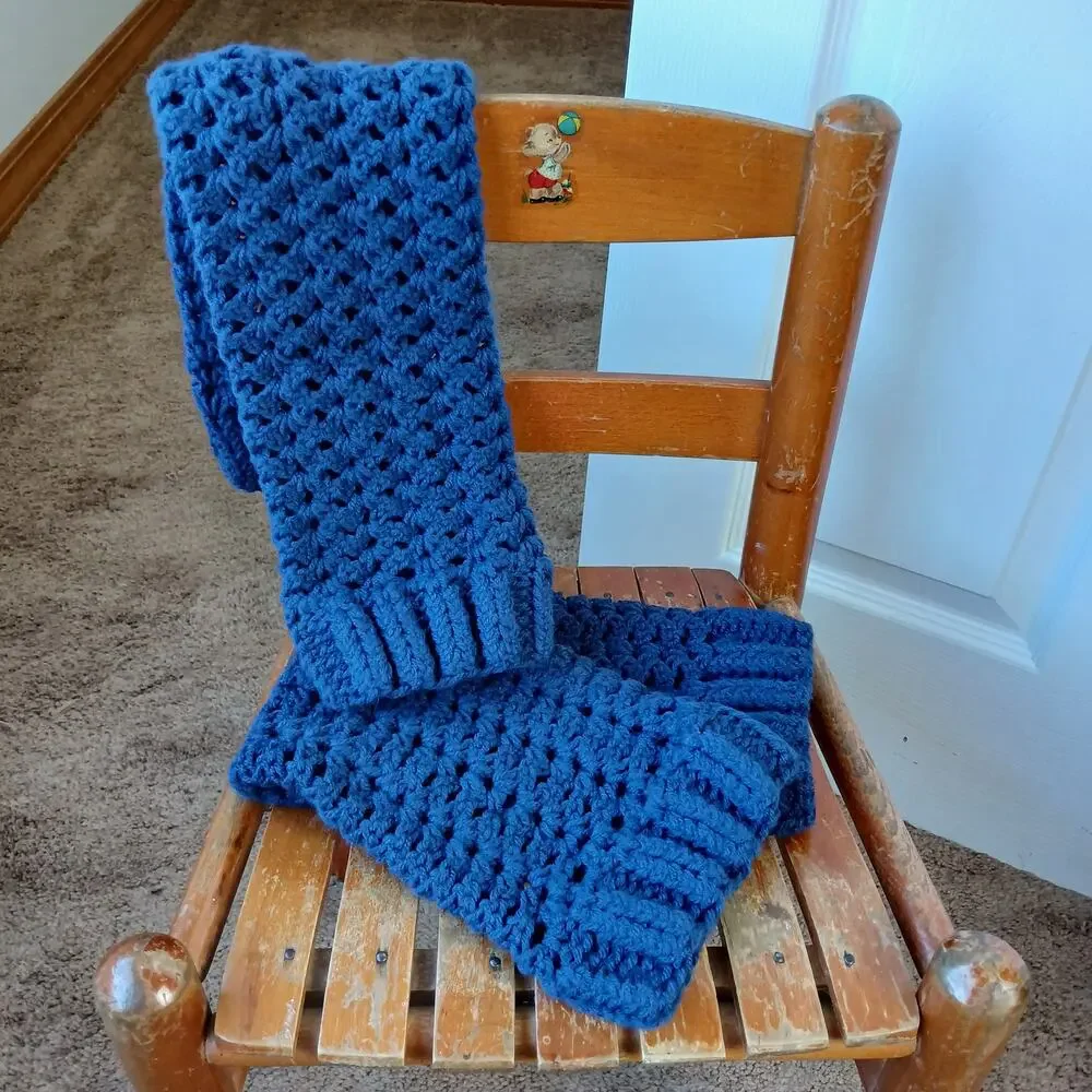 Navy Blue Leg Warmers OSFM crochet warm thick chunky over the knee dance premade